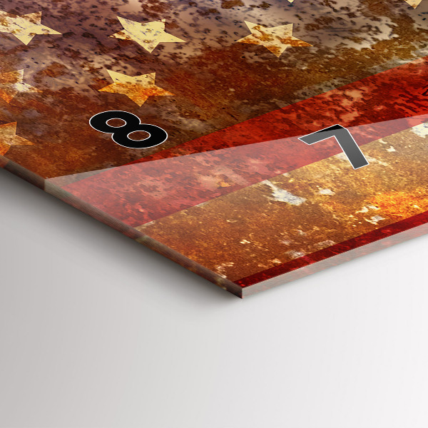 Horizontální skleněné hodiny na stěnu Vlajka USA ve vintage stylu