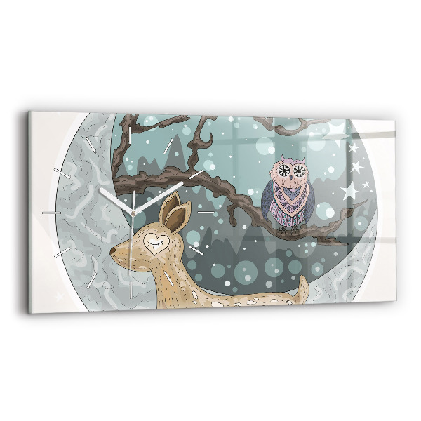 Horizontální skleněné hodiny na stěnu Noční zvířata Měsíc