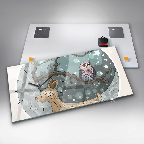 Horizontální skleněné hodiny na stěnu Noční zvířata Měsíc