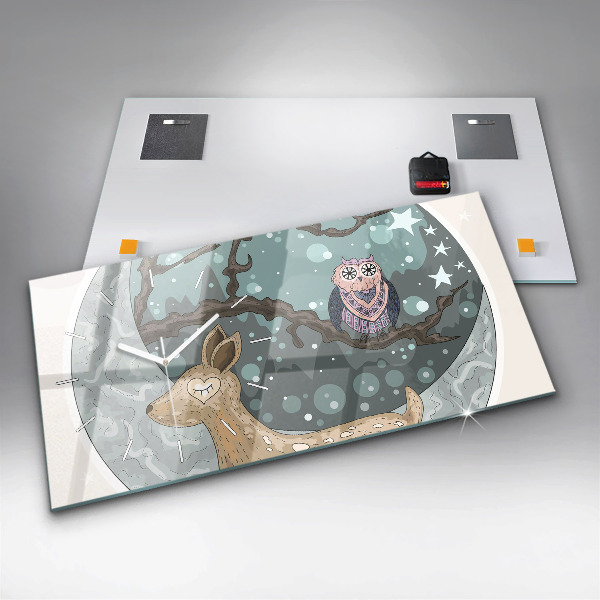 Horizontální skleněné hodiny na stěnu Noční zvířata Měsíc