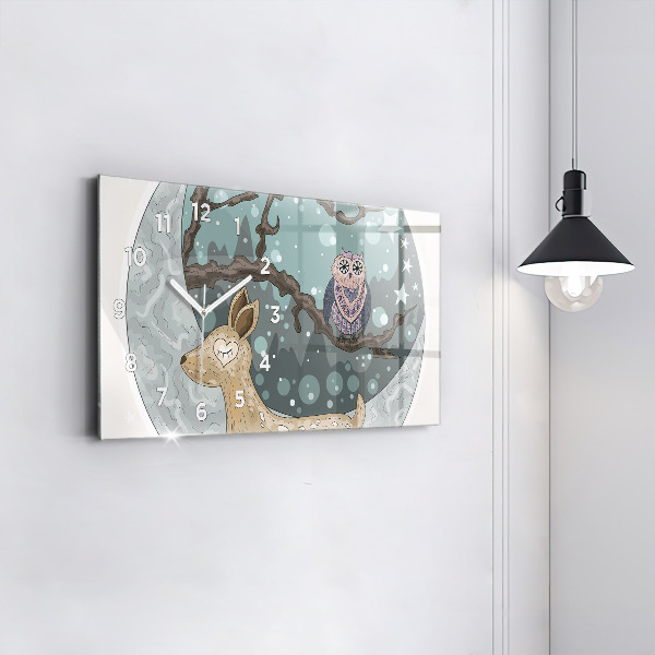 Horizontální skleněné hodiny na stěnu Noční zvířata Měsíc