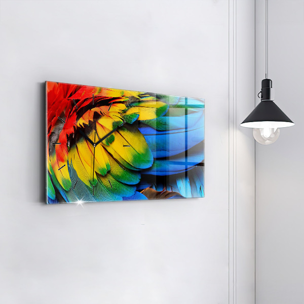 Horizontální skleněné hodiny na stěnu Pták Ara Barevná křídla