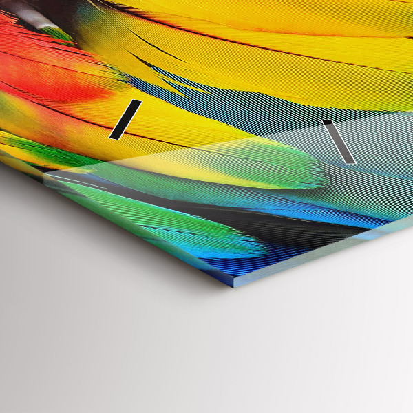 Horizontální skleněné hodiny na stěnu Pták Ara Barevná křídla