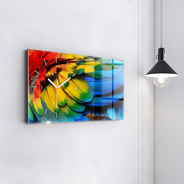 Horizontální skleněné hodiny na stěnu Pták Ara Barevná křídla