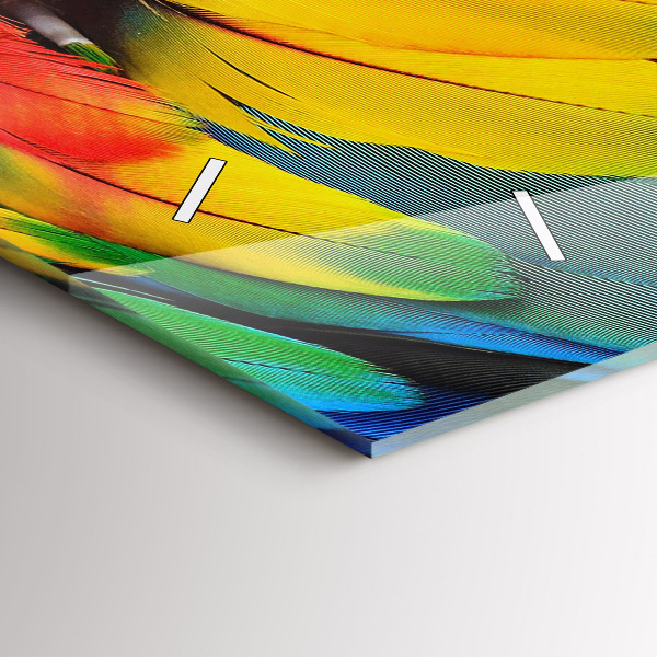 Horizontální skleněné hodiny na stěnu Pták Ara Barevná křídla