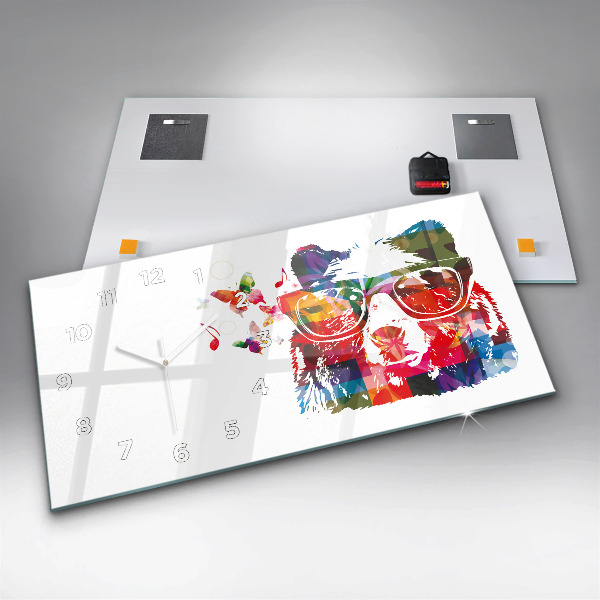 Horizontální skleněné hodiny na stěnu Hlava medvěda