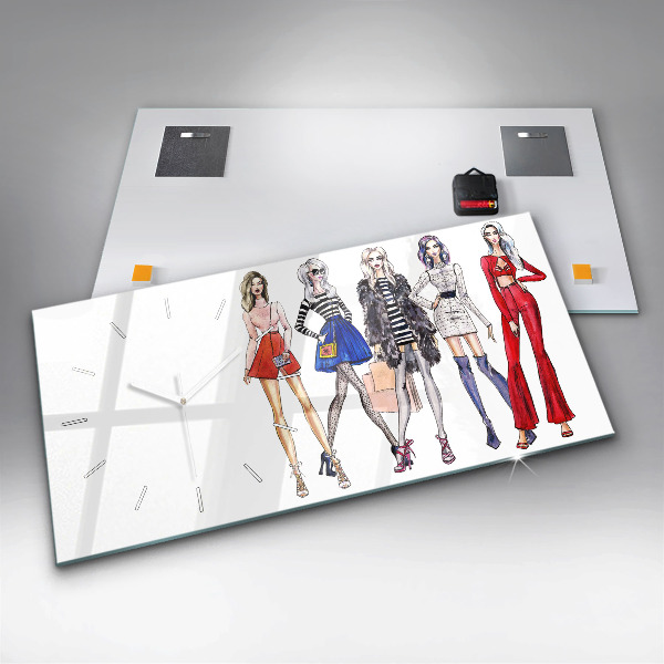 Horizontální skleněné hodiny na stěnu Módní dívky