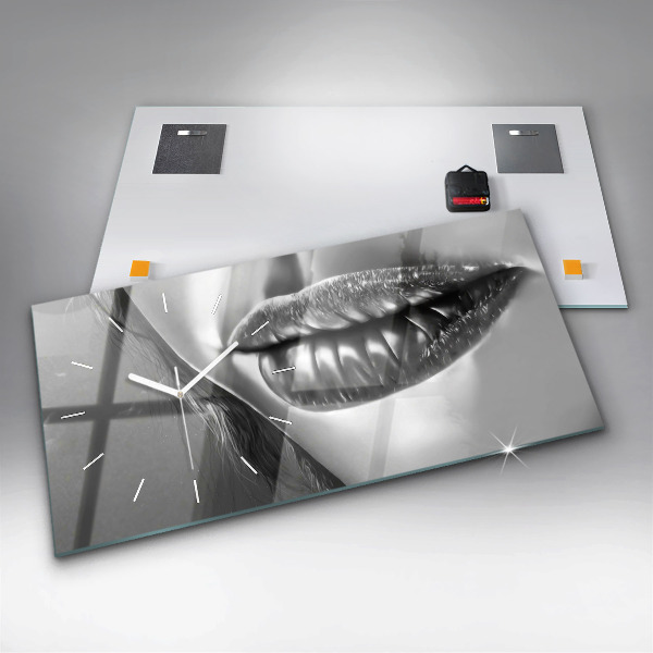 Horizontální hodiny na skle Ústa ženy