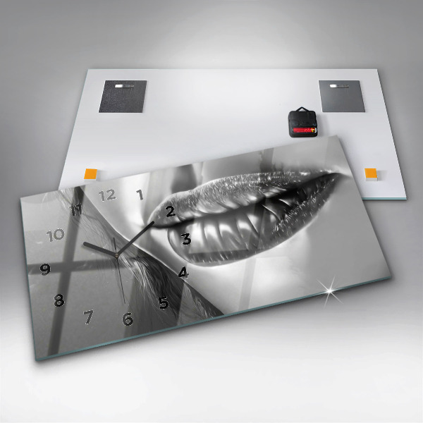 Horizontální hodiny na skle Ústa ženy