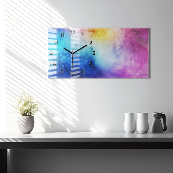 Horizontální skleněné hodiny na stěnu Barevné skvrny
