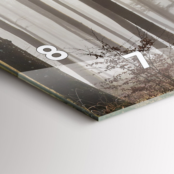 Horizontální skleněné hodiny na stěnu Les v mlze