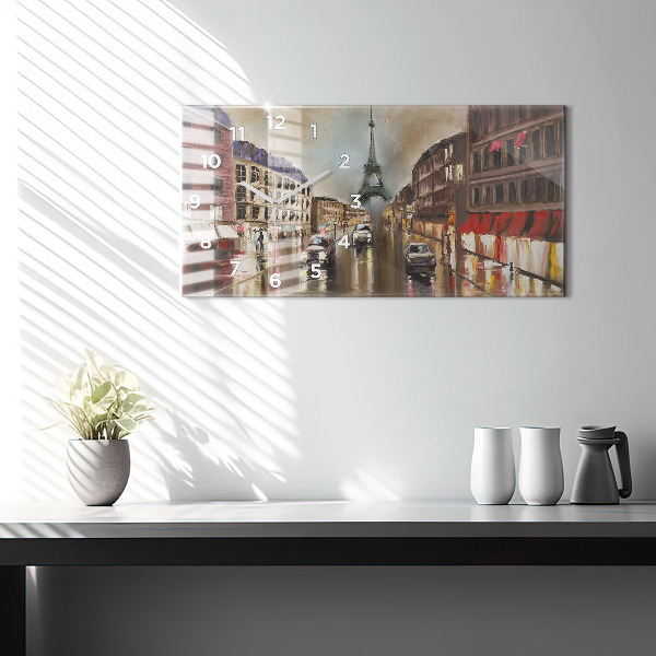 Horizontální skleněné hodiny na stěnu Město Paříž
