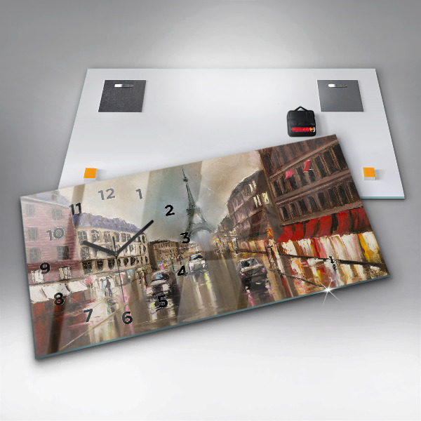 Horizontální skleněné hodiny na stěnu Město Paříž
