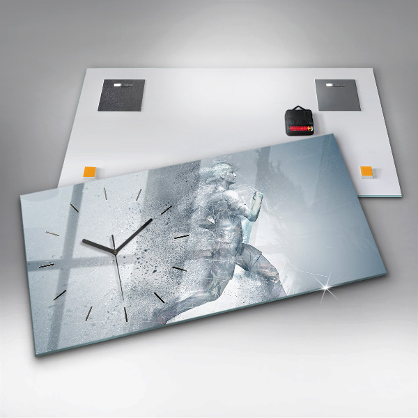 Horizontální skleněné hodiny na stěnu Běžící muž
