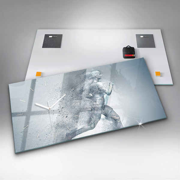 Horizontální skleněné hodiny na stěnu Běžící muž