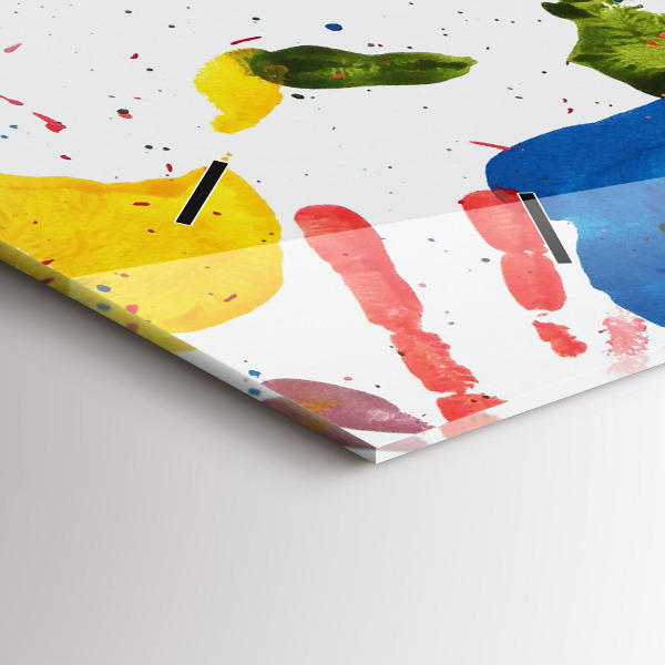 Horizontální skleněné hodiny na stěnu Otisky rukou dětí