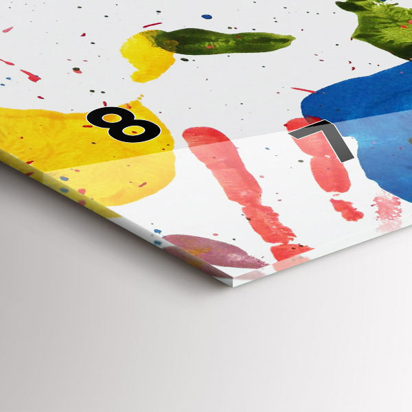 Horizontální skleněné hodiny na stěnu Otisky rukou dětí