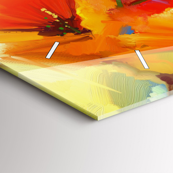 Horizontální skleněné hodiny na stěnu Barevné máky