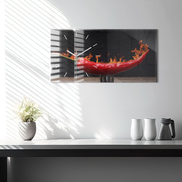 Horizontální skleněné hodiny na stěnu Pepřová paprika