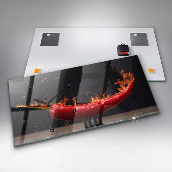 Horizontální skleněné hodiny na stěnu Pepřová paprika