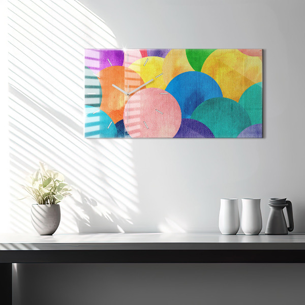 Horizontální skleněné hodiny na stěnu Abstraktní kruhy