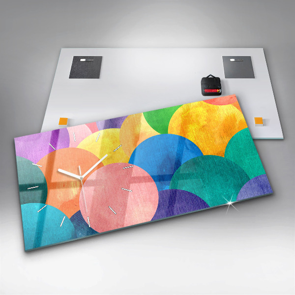 Horizontální skleněné hodiny na stěnu Abstraktní kruhy