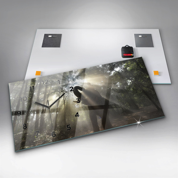 Horizontální skleněné hodiny na stěnu Slon v džungli