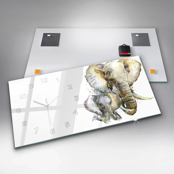 Horizontální skleněné hodiny na stěnu Malovaná zvířata Slon