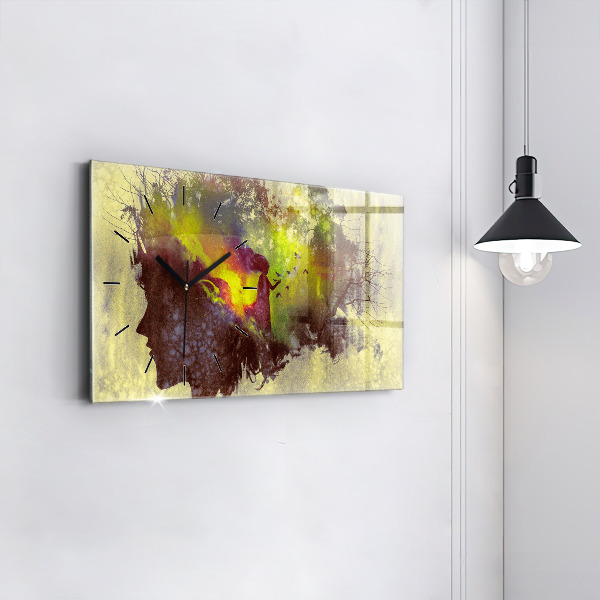 Horizontální skleněné hodiny na stěnu Žena v lese