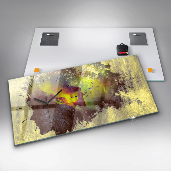 Horizontální skleněné hodiny na stěnu Žena v lese