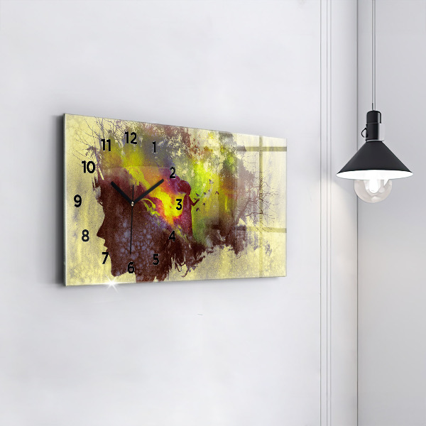 Horizontální skleněné hodiny na stěnu Žena v lese