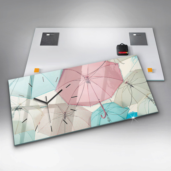 Horizontální skleněné hodiny na stěnu Pastelové deštníky