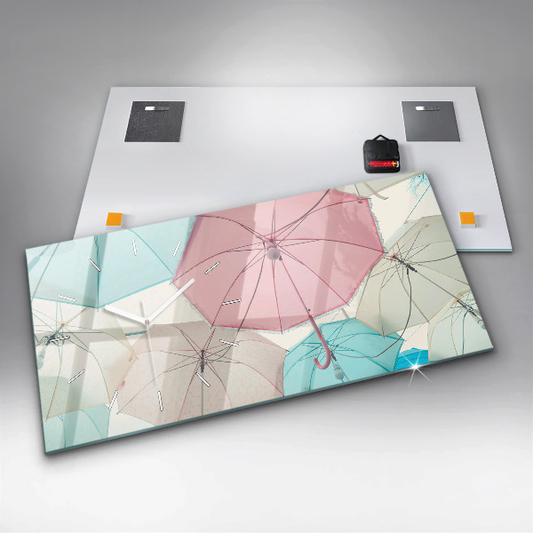 Horizontální skleněné hodiny na stěnu Pastelové deštníky