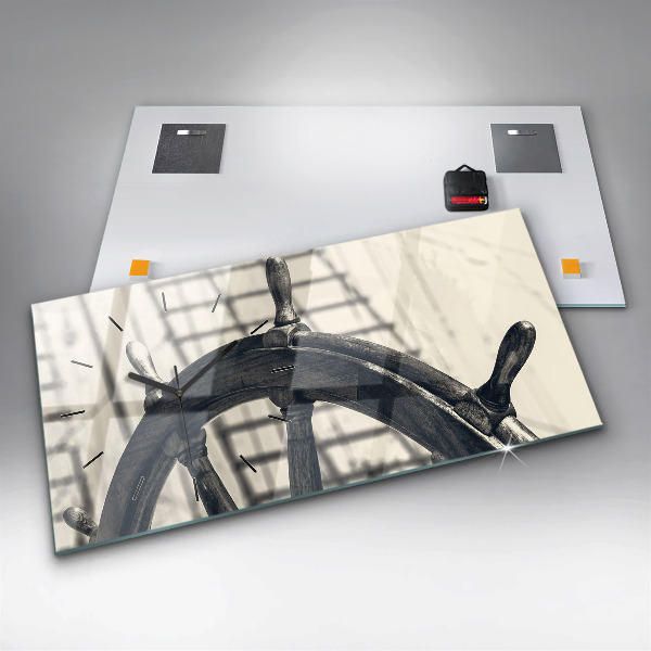 Horizontální skleněné hodiny na stěnu Starobylá loď