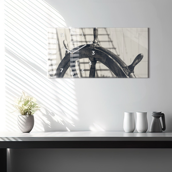 Horizontální skleněné hodiny na stěnu Starobylá loď