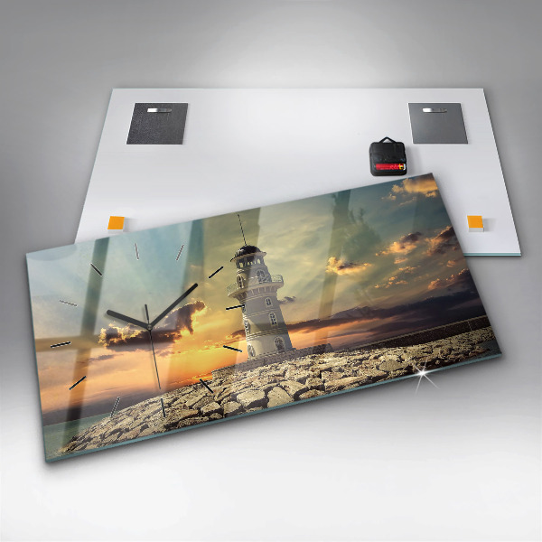 Horizontální skleněné hodiny na stěnu Maják na moři