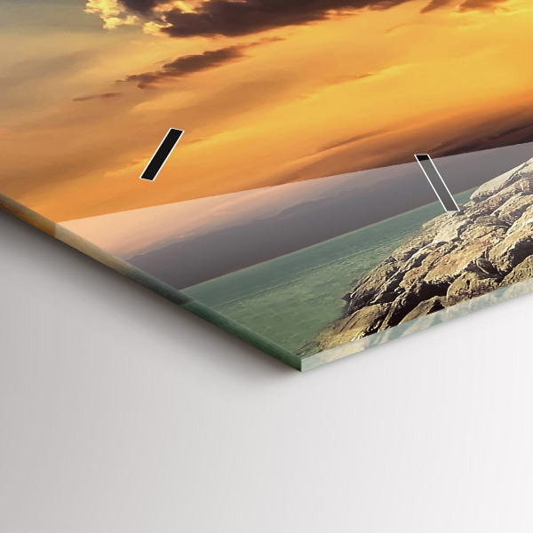 Horizontální skleněné hodiny na stěnu Maják na moři