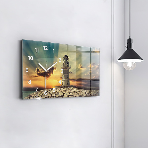 Horizontální skleněné hodiny na stěnu Maják na moři