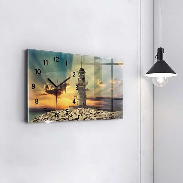 Horizontální skleněné hodiny na stěnu Maják na moři