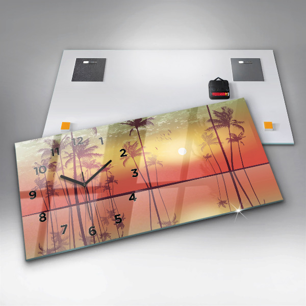 Horizontální skleněné hodiny na stěnu Tropické palmy