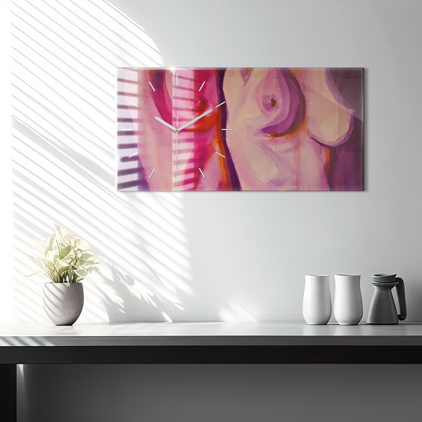 Horizontální skleněné hodiny na stěnu Malování žen