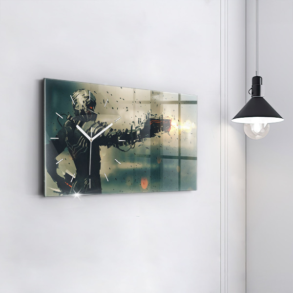 Horizontální skleněné hodiny na stěnu Hra se smrtícími zbraněmi