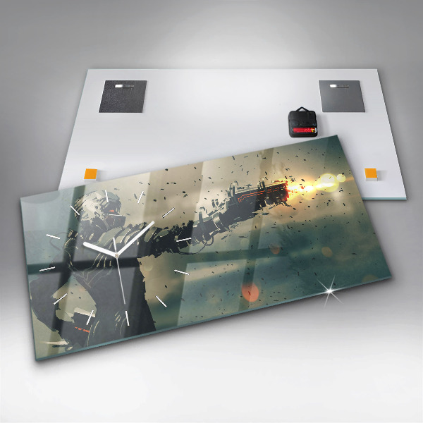 Horizontální skleněné hodiny na stěnu Hra se smrtícími zbraněmi