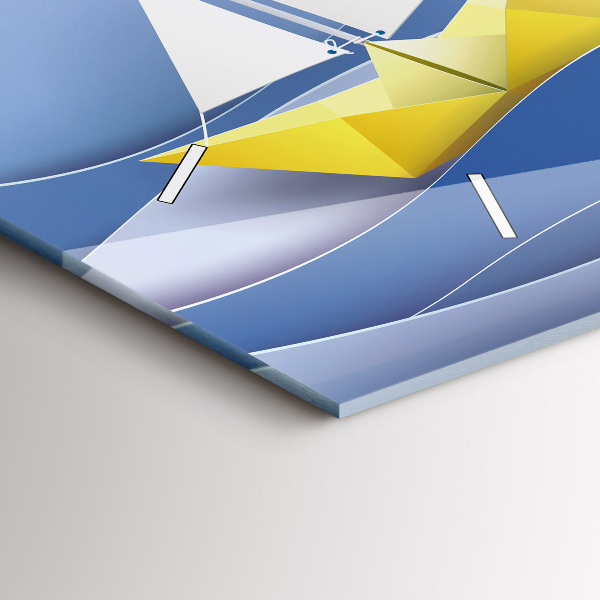 Horizontální skleněné hodiny na stěnu Origami barevné plachetnice