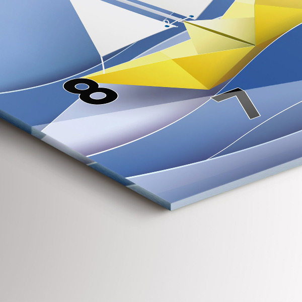 Horizontální skleněné hodiny na stěnu Origami barevné plachetnice