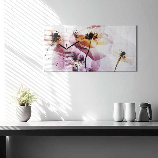 Horizontální skleněné hodiny na stěnu Suché máky Květiny