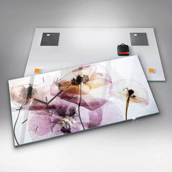 Horizontální skleněné hodiny na stěnu Suché máky Květiny