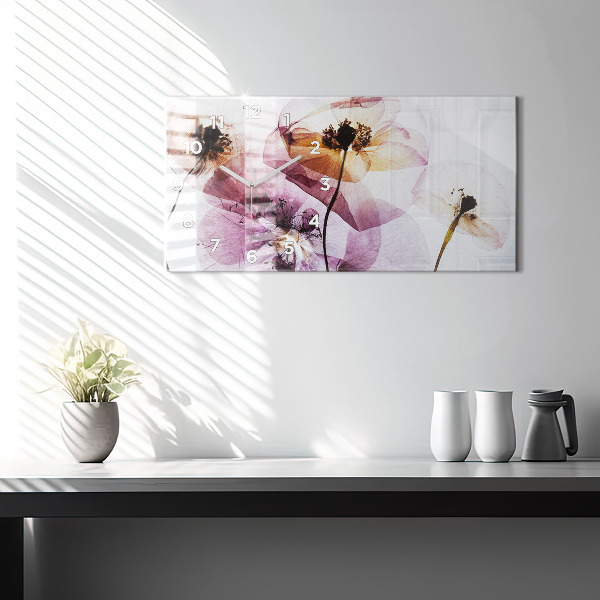 Horizontální skleněné hodiny na stěnu Suché máky Květiny