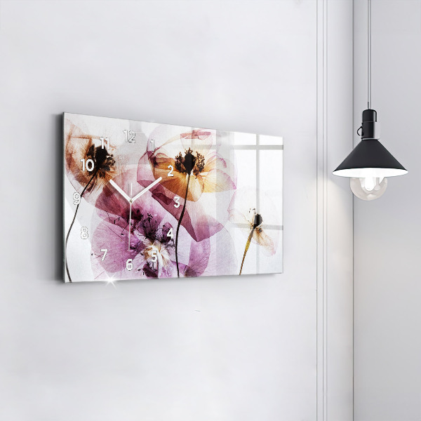 Horizontální skleněné hodiny na stěnu Suché máky Květiny