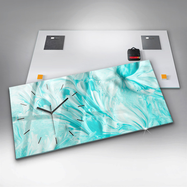 Horizontální skleněné hodiny na stěnu Modrá abstrakce